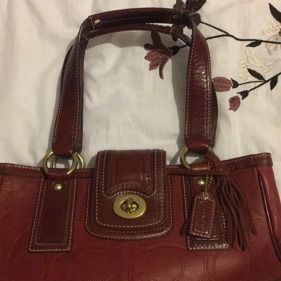 💝 Coach Hamilton Logo Signature Red/Wine Carryall - Picture 5 of 8